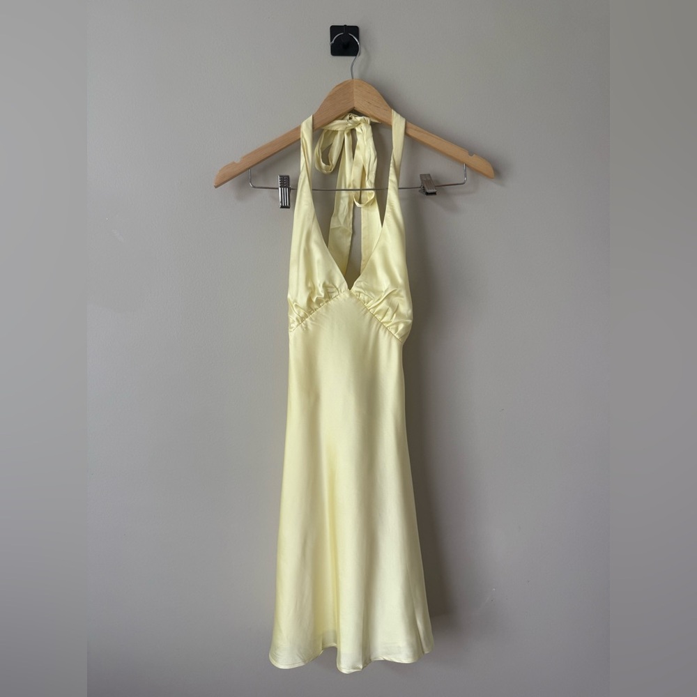 Peppermayo Pale Yellow Satin Halter Dress